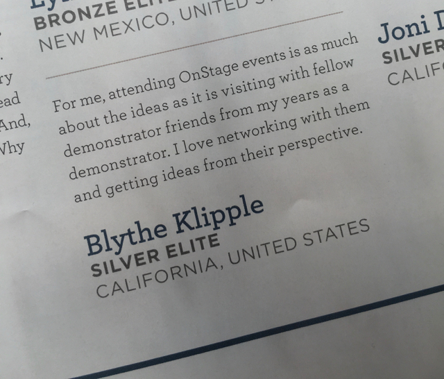 Blythe Klipple blurb from Stampin' Success, Stamin' Up!'s demonstrator publication