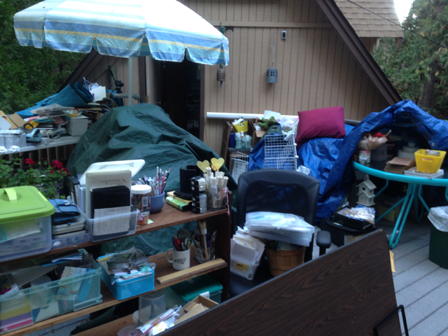 Our deck, covered with stamp room stuff