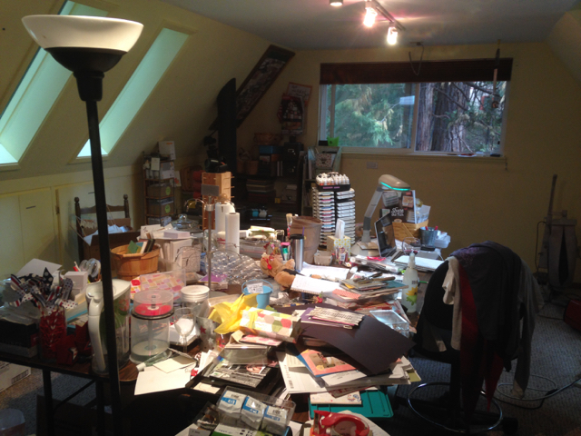 Messy stamp room waiting to be emptied, pre 2015 Cyber Sale.