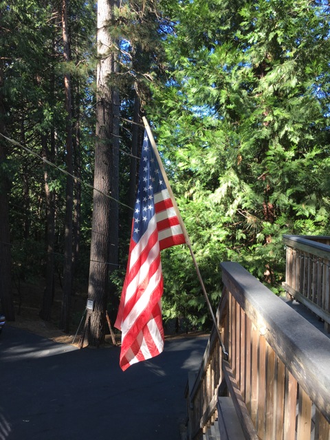 American flag proudly flying in Mi Wuk Village