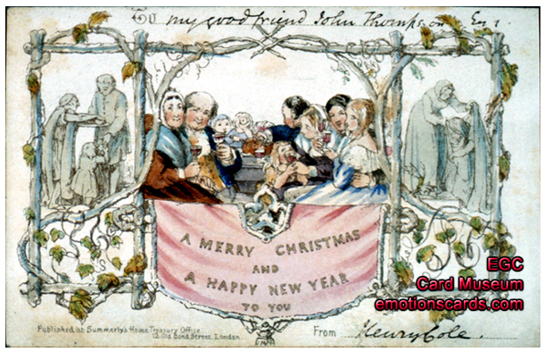 First Christmas Card, created by John Calcott Horsley, in 1843 history of Christmas cards