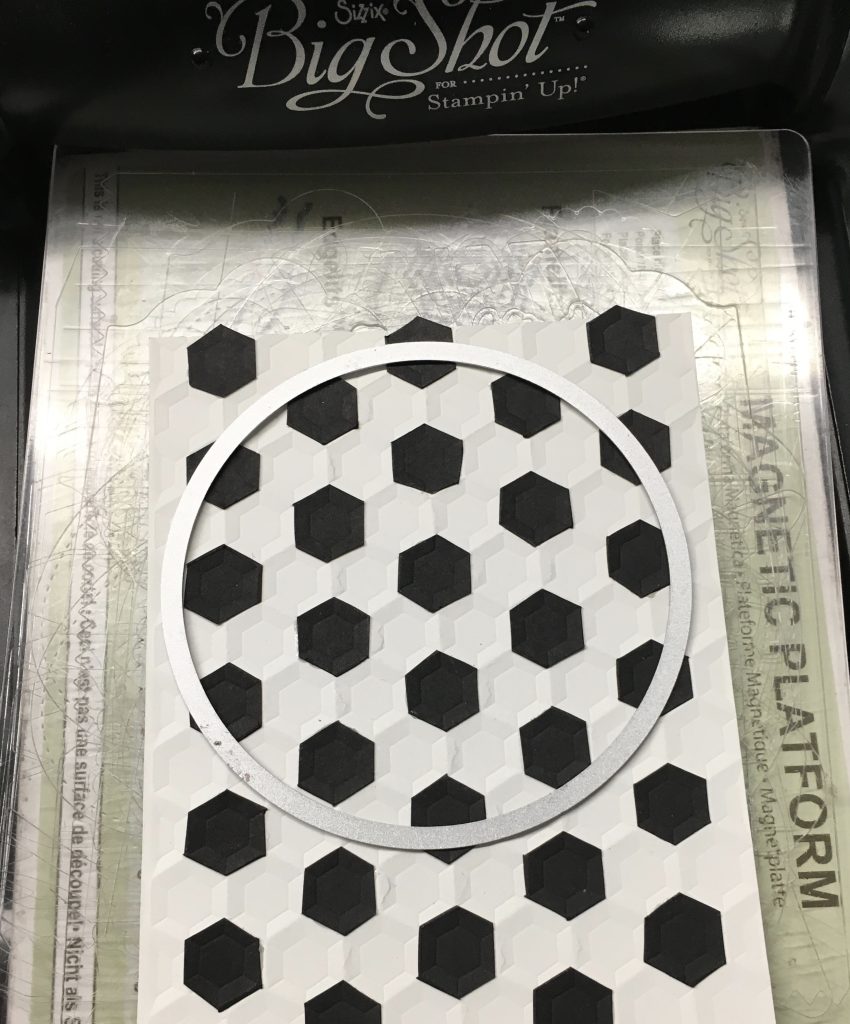Attach black hexagons to card front layer